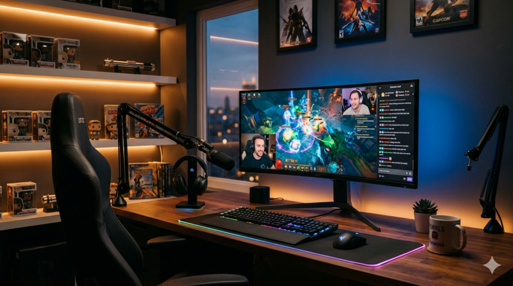 끊김 없이 부드럽게 재생되는 고화질 인터넷 스트리밍 화면과 게이밍 데스크