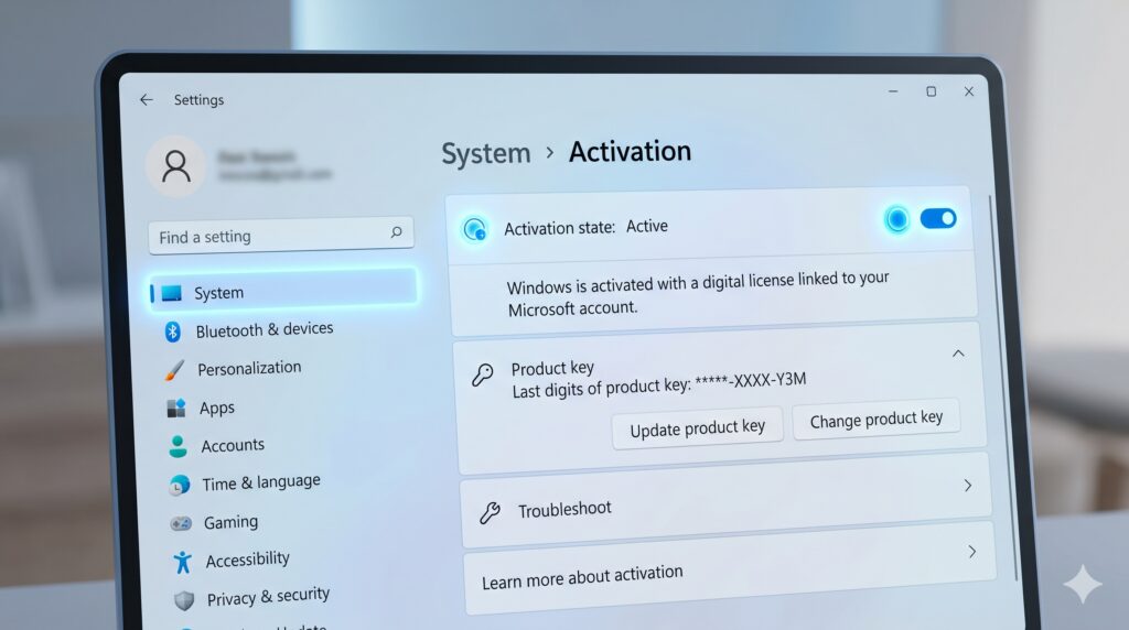 윈도우11 시스템 정품 인증 설정 화면