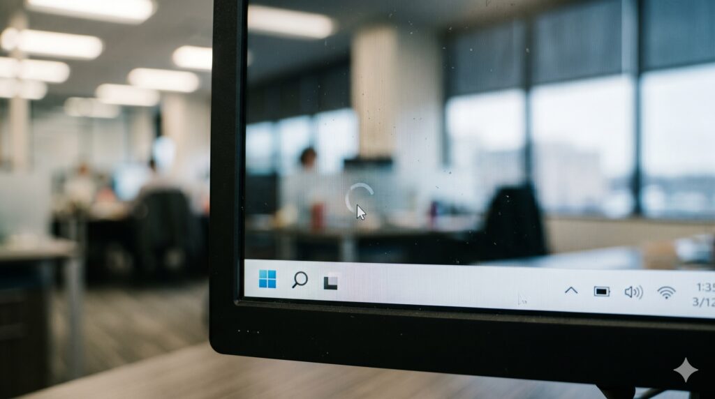 클릭이 안 되는 윈도우11 작업표시줄 멈춤 화면